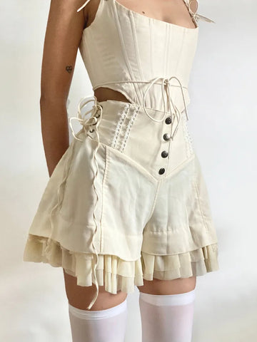 Rockmore Mesh Patchwork Sweet Shorts Gentle Cute High Waist Y2K Coquette Aesthetic Casual Mini Short Pants