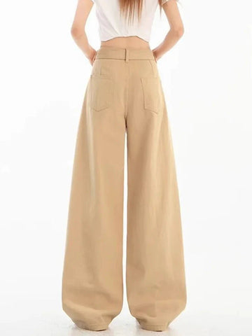 Belt Retro Khaki Jeans Y2K High Waist Loose Streetwear Denim Pants Casual American Vintage Wide Leg Trousers