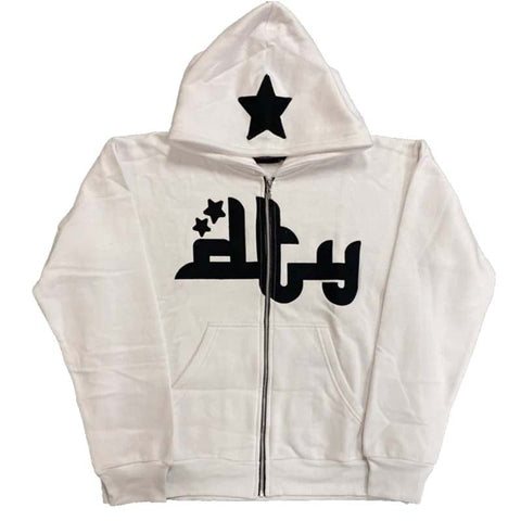 Voguable Star Letter Print Hoodie Zip Up Long Sleeve Oversized Jacket Coat Harajuku Gothic Hooded Sweatshirt Y2K Teen Clothes