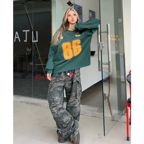 Camouflage Jeans Y2K Hip Hop Vintage High Waisted Jeans Straight Streetwear Casual Loose Large Size Wide Leg Denim Pants