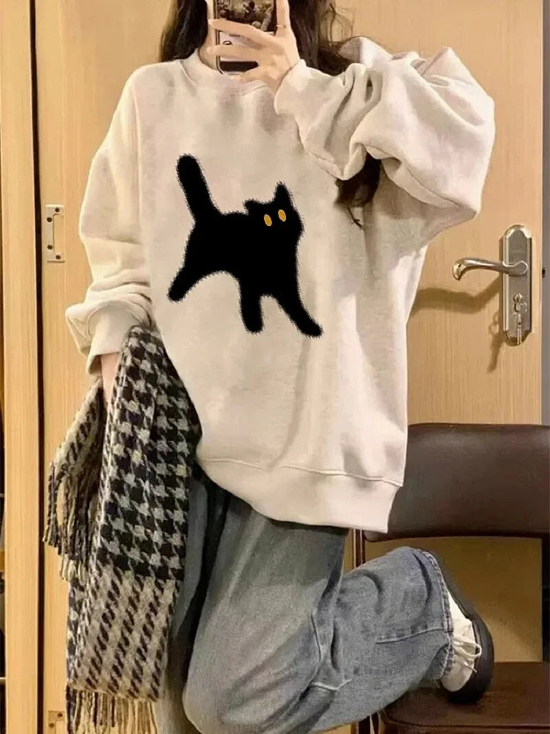 American Retro Oversize Round Neck Hoodie Y2k Harajuku Leisure And Gray Velvet Lazy Win
