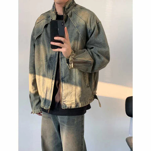 American Zipper Denim Jacket High Quality Outwear High Street Design Denim Jacket Man Woman Hip Hop Retro Coats y2k fashion