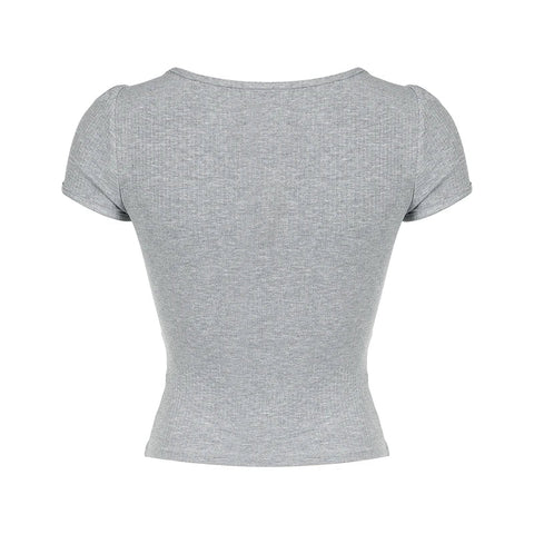 Voguable Y2K Contrast Lace Patchwork Knitted Top Cute Casual Basic Short Sleeve T-shirts Coquette Square Collar Tee