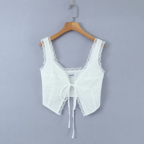white lace crop tops casual lace tank top for cute tops front tie corset top korean streetwear y2k