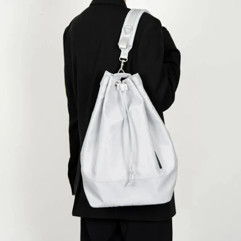 Y2k Aesthetic Simple Shoulder Bag Nylon All Match Solid Handbags Trendy Vintage Drawstring Crossbody Bags Trendy
