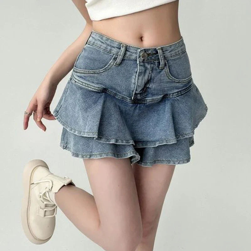 Voguable Vintage Skirts Y2k Korean Style Jean Skirt Blue Kawaii Harajuku A-Line Denim Skirt Chic Casual Clothes