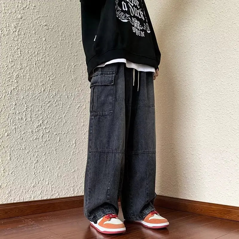 Y2k Style Casual Hip Hop Jeans for Wide Leg Loose Straisht Cargo Trousers Harajuku Streetwear Pants