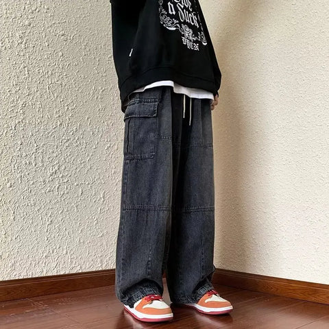Y2k Style Casual Hip Hop Jeans for Wide Leg Loose Straisht Cargo Trousers Harajuku Streetwear Pants
