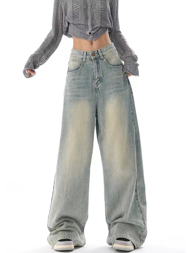 Y2K American Retro Jeans High Waist Streetwear Loose Wide Leg Denim Trousers Bf Harajuku Hip Hop All-Match Straight Pants