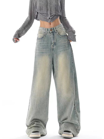 Y2K American Retro Jeans High Waist Streetwear Loose Wide Leg Denim Trousers Bf Harajuku Hip Hop All-Match Straight Pants