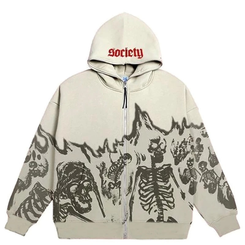 Y2K Emo Streetwear Vintage Skull Hoodie Zip Up Hoodies Grunge Oversized Sweatshirt Gothic Tops Harajuku Alt Jackets Clothes