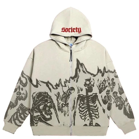 Y2K Emo Streetwear Vintage Skull Hoodie Zip Up Hoodies Grunge Oversized Sweatshirt Gothic Tops Harajuku Alt Jackets Clothes