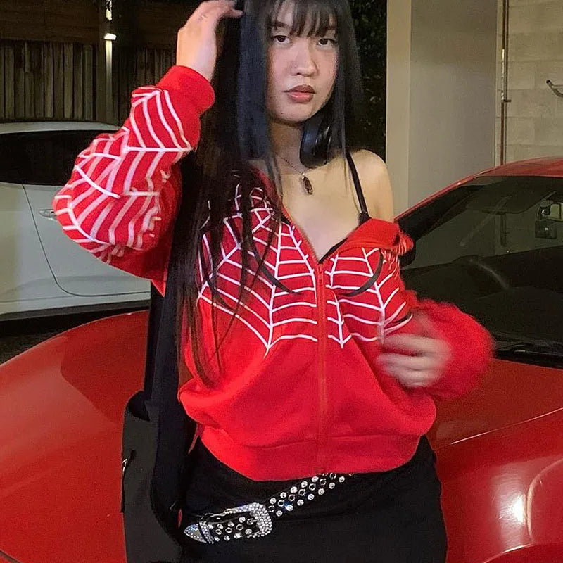 Y2k Rhinestone Skeleton Hoodies Gothic Black Zip Up Oversized Sweatshirts FeRetro Harajuku Hooded Jackets Streetwear