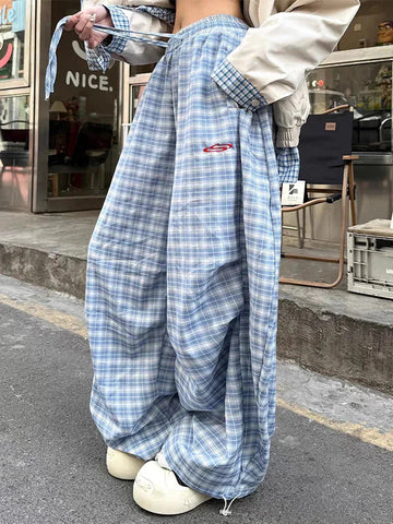 Streetwear Y2K Plaid Pants Vintage American High Waist Scimitar Pants Harajuku Oversize Loose Bf Casual Trousers New
