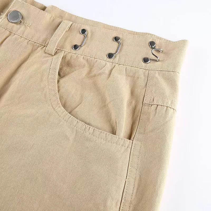 Voguable  Khaki Oversized Cargo Baggy Pants Y2K Hip Hop Style Loosed  Adjustable Waist Drawstring Long Pant Streetwear 90s Style Clothes