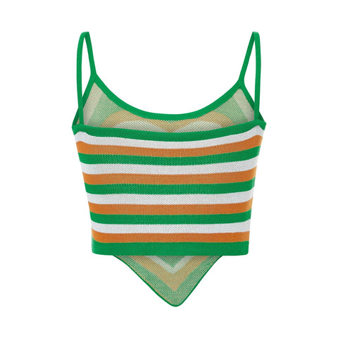 Y2k Knitted Camisole U-neck Striped Heart Backless Exposed Navel Vest Streetwear
