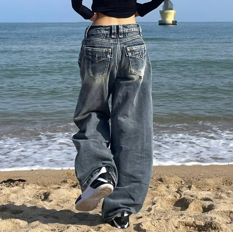 Y2k Vintage 90s Streetwear High Waist Wide Leg Pants American Retro Grunge Casual HipHop Oversized Baggy Denim Pant
