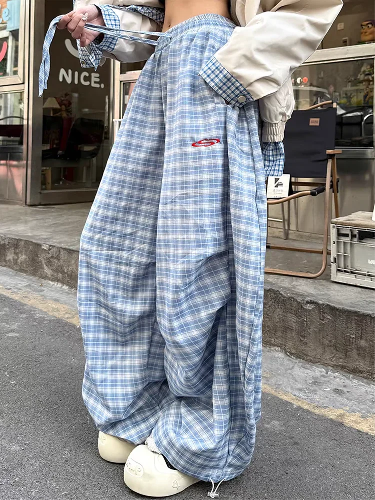 Streetwear Y2K Plaid Pants Vintage American High Waist Scimitar Pants Harajuku Oversize Loose Bf Casual Trousers New