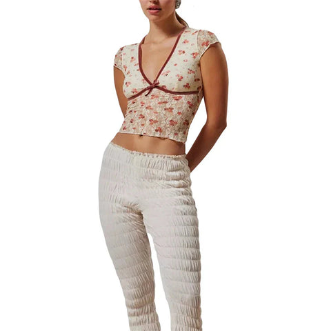 Sheer Crop Top 2000s See Through V Neck Sleeveless Floral Lace Tanks Slim Fit Vest y2k Aesthetic Clothing