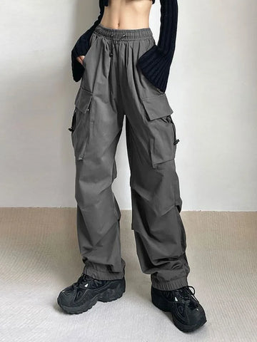 Voguable Oversized Cargo Parachute Pants Y2k Vintage Streetwear High Waist Joggers Hippie Baggy Harajuku Wide Leg Sweatpants
