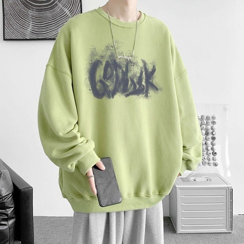 Korean Oversize Casual Sweatshirts y2k Letter Printed O Neck 5XL Unisex Hoodies Winter Pullover