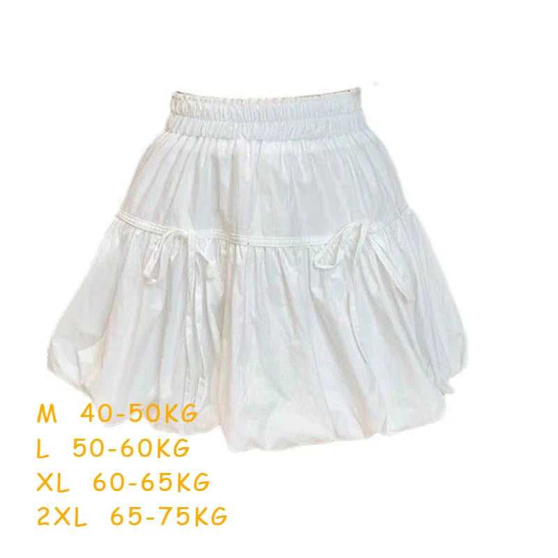 Y2k Bubble Mini Skirt Elastic Waist Ruffle Flare Puffy Skirt High Rise Cute Pleated Lace-up Bow Tie Lantern Short Skirt
