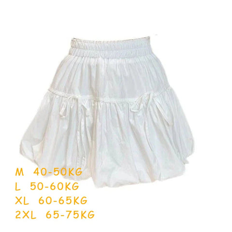 Y2k Bubble Mini Skirt Elastic Waist Ruffle Flare Puffy Skirt High Rise Cute Pleated Lace-up Bow Tie Lantern Short Skirt