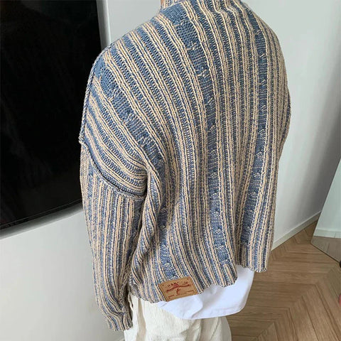 Fashionable Striped Knitting Sweaters Streetwear Y2K Loose O Neck Long Sleeve Knit T-shirts Vintage Sweater Tops