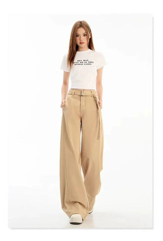 Belt Retro Khaki Jeans Y2K High Waist Loose Streetwear Denim Pants Casual American Vintage Wide Leg Trousers