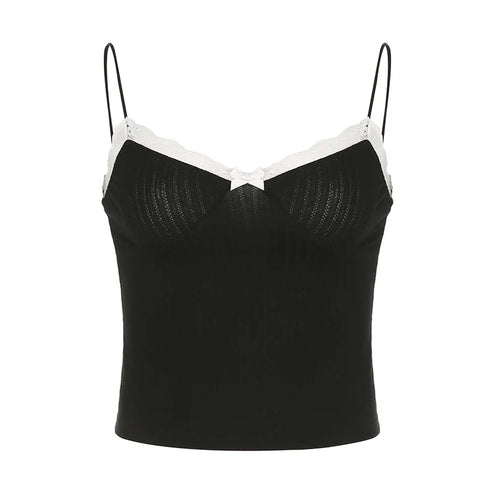 Voguable Sweet Multi-bow Jacquard Knit Pullovers and Cami Two Piece Set y2k Aesthetic Lace Patchwork Crop Top Suit