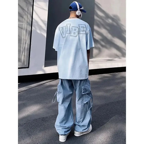 Voguable  Y2K Cargo Pants for Hip Hop Harajuku Parachute Cargo Trousers Blue Japanese Loose Casual Streetwear Hip Hop