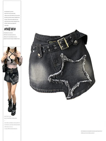 Voguable  2000s Sreetwear Clothes Black Gothic Denim Skirts Harajuku Mini Jean Skirt Vintage Y2k Aesthetic Oversize Skirt