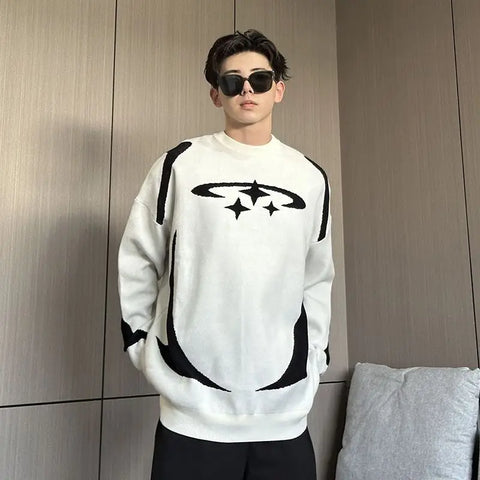 Y2k Hip Hop Knitted Sweater Gothic Print Graphic Pullover Harajuku Streetwear Cotton Vintage Oversized Sweater