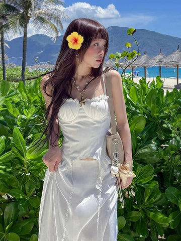 Patchwork Lace Camisole Y2K Strapless Fungus Edge Irregular Hem Tassel Skinny Backless Classic Tops