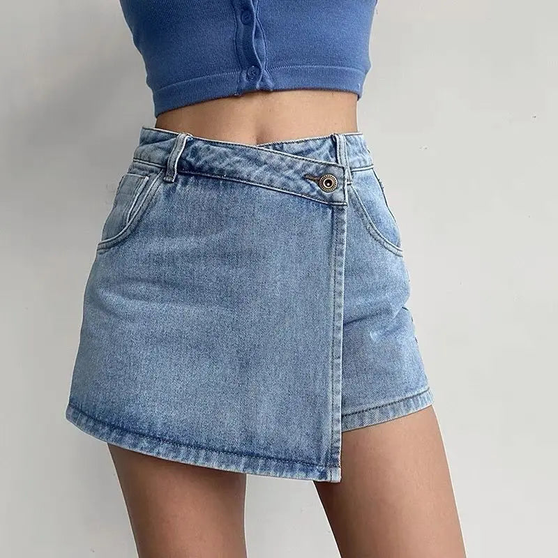 Mini Denim Skirts Slim Chic Vintage Asymmetrical Hotsweet Streetwear Design Ulzzang Student Harajuku Y2k Faldas