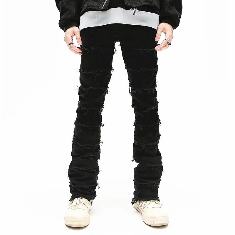 Grunge Clothes Y2K Streetwear Black Slim Stacked Jeans Pants For Kanye Hip Hop Long Trousers Vetements