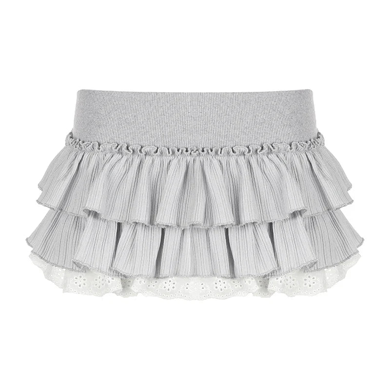 y2k Ruffles Pleated Mini Skirt Coquette Aesthetic A-line Low-waisted Short Skirts for 2000s Vintage Clothing Ladies