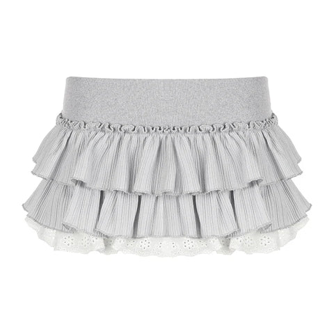y2k Ruffles Pleated Mini Skirt Coquette Aesthetic A-line Low-waisted Short Skirts for 2000s Vintage Clothing Ladies