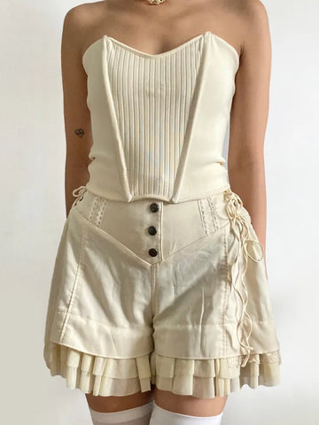 Rockmore Mesh Patchwork Sweet Shorts Gentle Cute High Waist Y2K Coquette Aesthetic Casual Mini Short Pants
