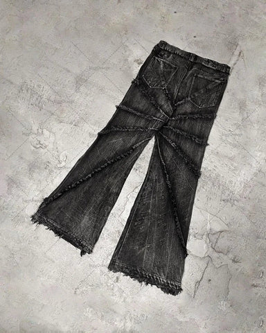 Stitching Frayed Low-waist Straight Jeans Raw Edge Do Old Retro Casual Jeans Rap Y2K Girl Personality Trousers