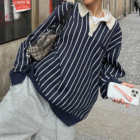 Preppy Style Loose Sweatshirt Y2k Streetwear Patchwork Full Sleeve Turn-down Neck Hoodies Casual Vintage Pullovers