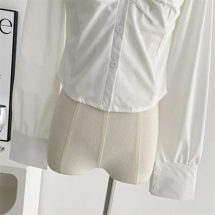 Voguable  Y2K 3 Piece Set Cropped Coat + Long Sleeve Shirt + High Waist Halter Ruffles Mini Dress Korean Chic Outfits