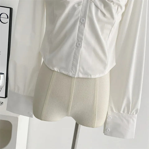 Voguable  Y2K 3 Piece Set Cropped Coat + Long Sleeve Shirt + High Waist Halter Ruffles Mini Dress Korean Chic Outfits