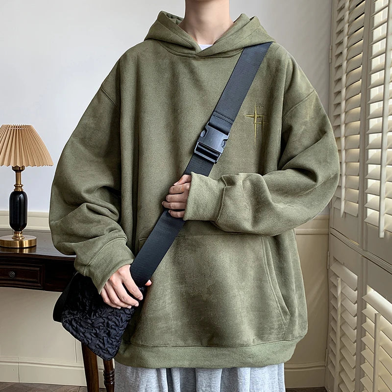 Voguable  Hoodies Streetwear Vintage Embroidered Suede Hooded Sweatshirt High Quality Hoodie Luxury Brand Unisex Pullover Y2k Clothing