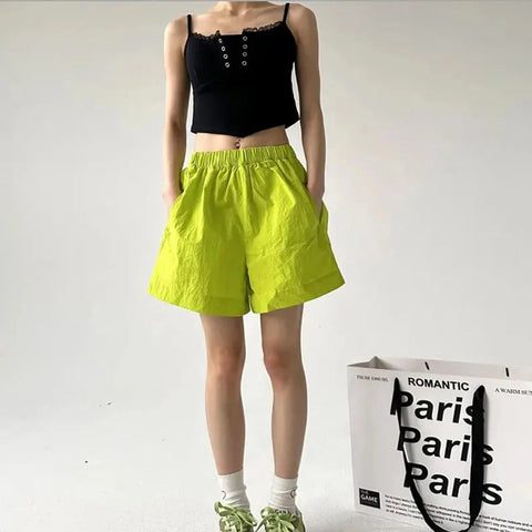 Wide Leg Shorts Y2K High Waist Loose Outdoor Casual Shorts Solid All-Match FeJogging Shorts