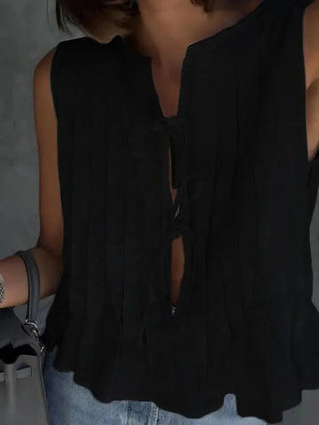 White Bandage Ribbed Tank Top Shirts For Hollow Out Sleeveless Slim Vest Lace-Up Vest Y2k Top