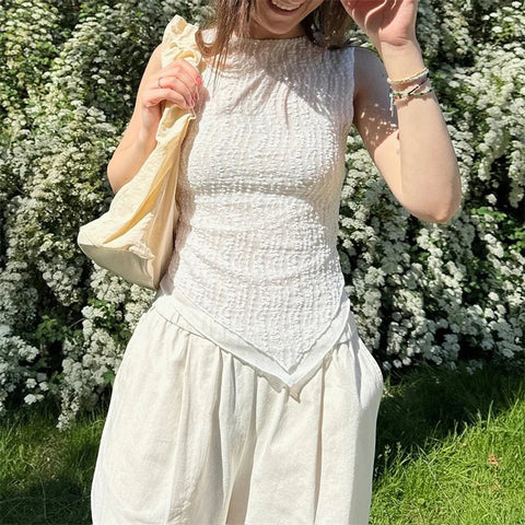 Irregular Tank Top y2k Clothes Solid Color Round Neck Sleeveless T Shirt Vest 2000s Aesthetic Clothing Streetwear