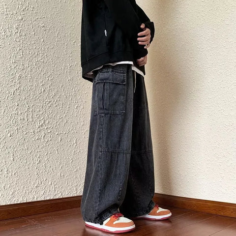 Y2k Style Casual Hip Hop Jeans for Wide Leg Loose Straisht Cargo Trousers Harajuku Streetwear Pants