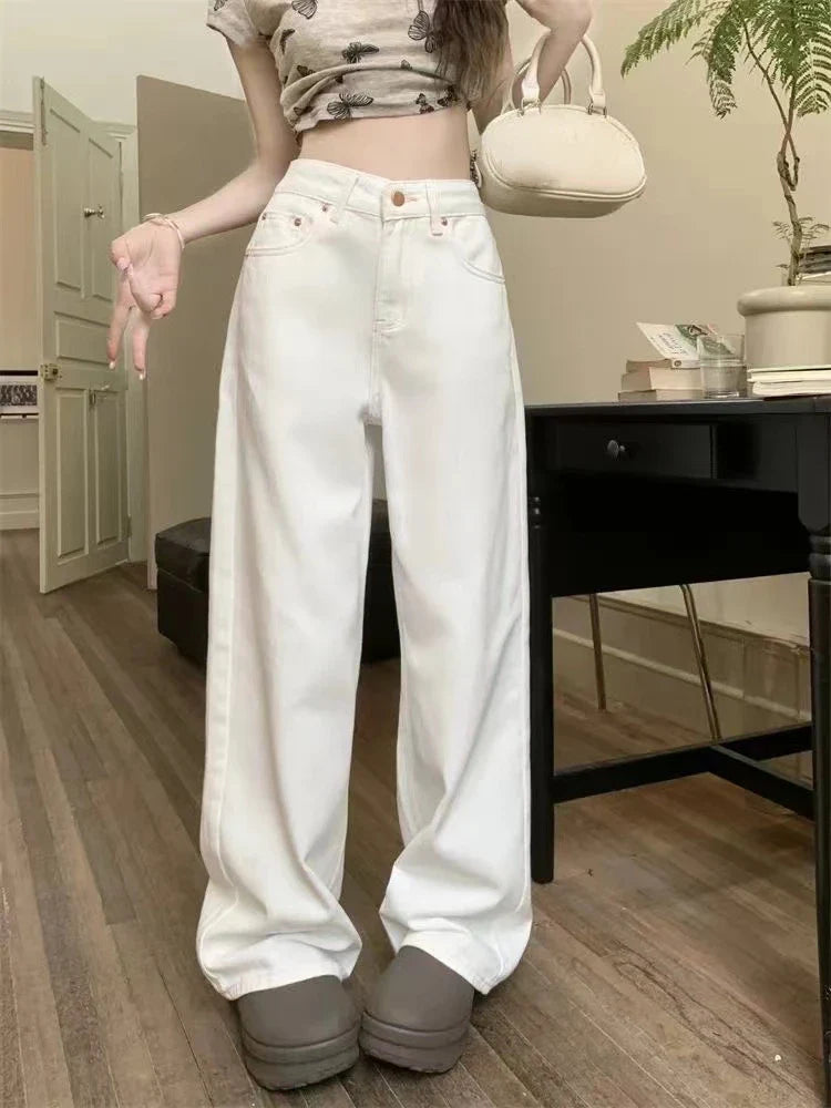 Voguable Blue Jeans for High Quality High Waist American Wide Leg Pants Bow Embroidery Y2K Vintage Straight Trousers