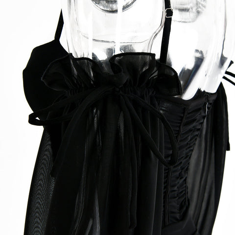 Voguable  Spaghetti Strap Long Lantern Sleeves Ruched Mini Dresses Woman Y2k Mesh Vintage Dress Club Party Vestidos